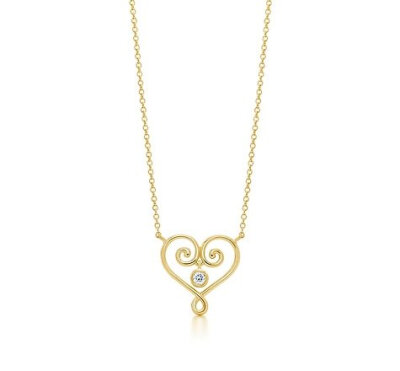 Paloma's Venezia Goldoni heart pendant These intricate designs recall Venetian cast-iron window gates. Pendant in 18k gold with a round brilliant diamond. Size extra small, on a 16&amp;quot; chain. C…