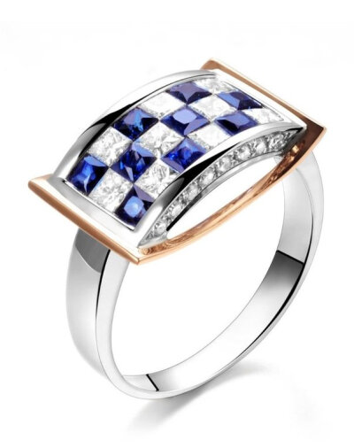 Checker sapphire and diamond ring