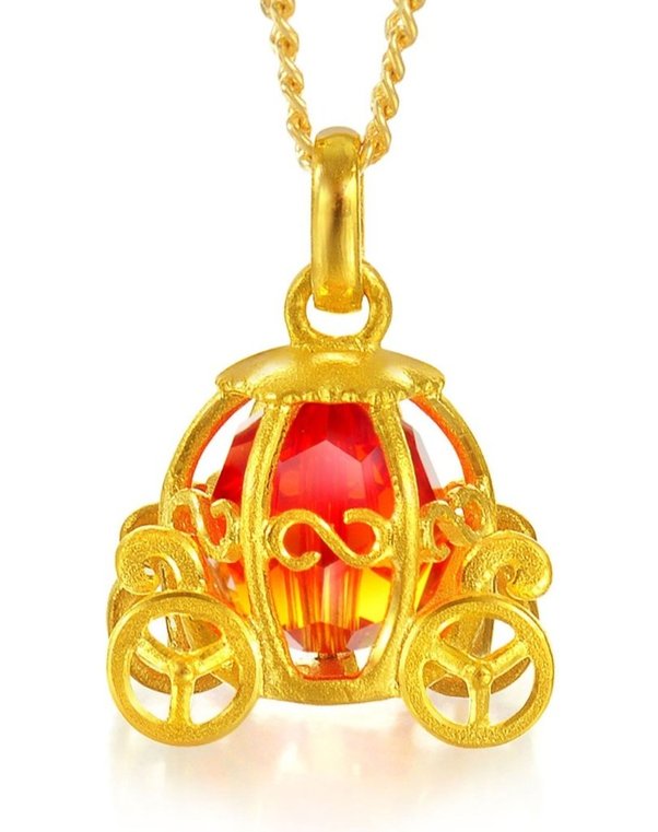 24 kt gold pumpkin horse carriage pendant