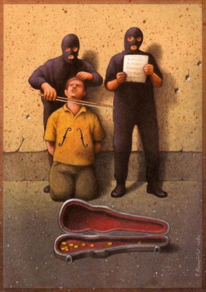 波兰插画家Pawel Kuczynski，画风属于现代波兰超现实主义绘画，自2004年开始从事讽刺画，至今获得92项艺术奖项与荣誉。乍一看，他的插图，觉得滑稽，但是当你仔细揣摩，它们实际上表明当今世界的一些严重的现实问题，每一张都值得细细品味！