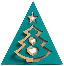 3d christmas tree card . Trace half of a Christmas tree like shown and use X-acto knife. Fold it over for the dimensional #hand made gifts #diy gifts #do it yourself gifts