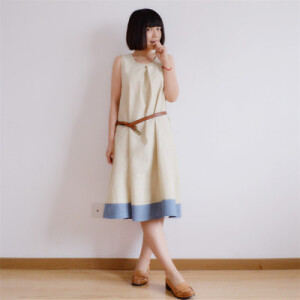 森女棉麻 无袖背心裙小清新 中长裙 宽松腰 长裙 文艺范儿吊带裙