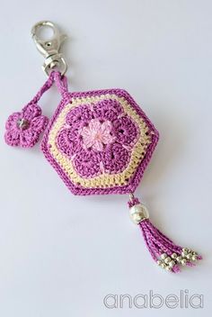 Crochet key chain, african flower motif, by Anabelia