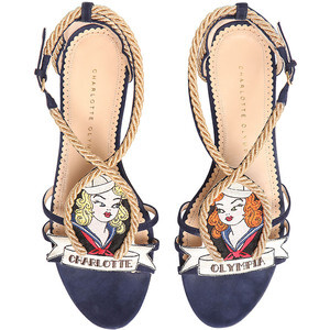 CHARLOTTE OLYMPIA 10mm Ahoy Sailor Suede Rope Sandals - Navy