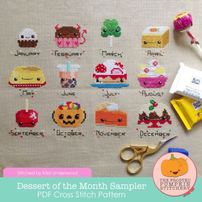 Image of Dessert of the Month Sampler PDF Cross Stitch Pattern