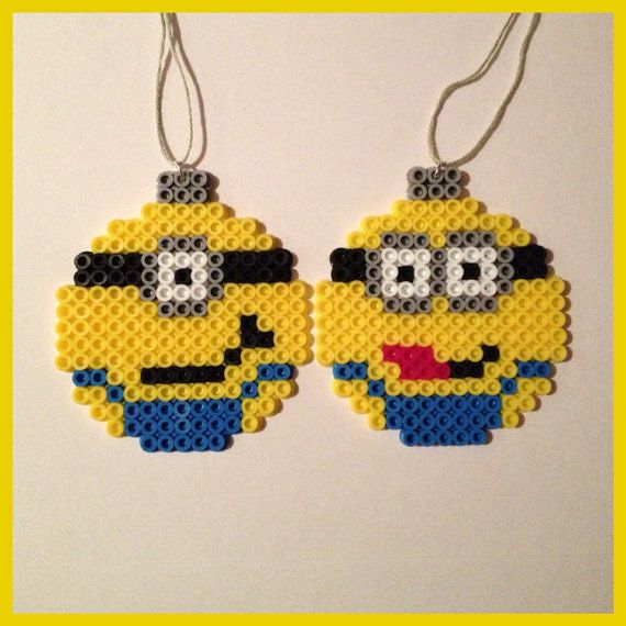 minions christmas ball ornaments perler beads by k8bithero