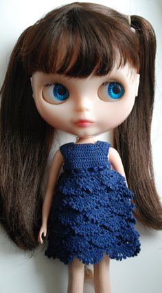 Blue crochet dress for Blythe doll by MyCandyClouds on Etsy