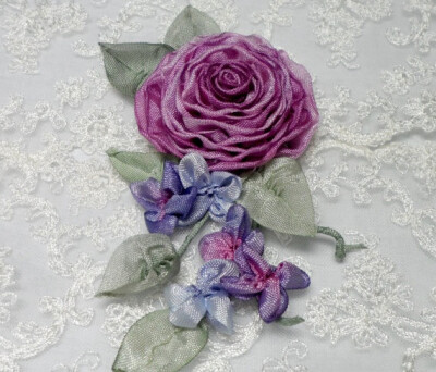 Ribbonwork Brooch Pin Roses Ribbon Work by lambsandivydesigns, $26.95