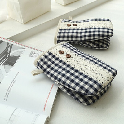 inibella韩国时尚小方格和蕾丝微波炉手套