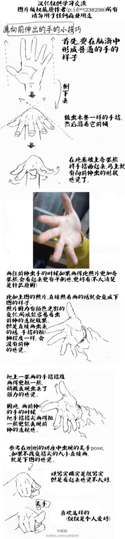 #p站讲座汉化# 画向前伸出的手时的小技巧，原地址http://t.cn/Rv4FS3f