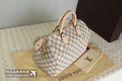 现货 欧洲正品代购 LV Speedy 30 白色棋盘格 女包 枕头包 N41533