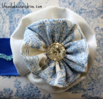 how to make fabric flower rosette with button tutorial Life on Lakeshore Drive