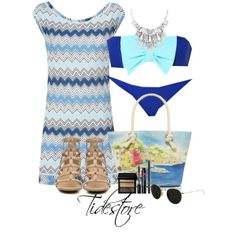 Lovely Sky Blue with Bow Knot Strapless Bikini Set Sale Tidestore #Tidestore #PolyvoreSet #Swimwear