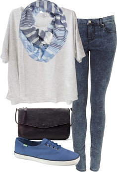 Eleanor inspired outfit for a recording studio! Clu oversized tee / Skinny fit jeans / Keds retro shoes / Zara bag / Fat Face striped scarve, $28