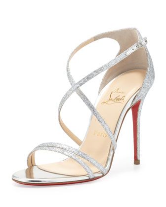 Christian Louboutin Gwynitta Glitter Open-Toed Sandal, Silver $745