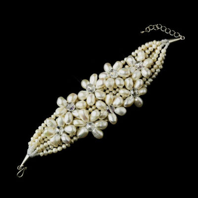 Bold Freshwater Pearl and AB Crystal Wedding Bracelet - Affordable Elegance Bridal -