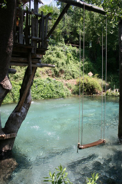 Swimming pool made to look like a pond.