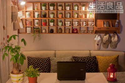 zakka 搁板壁挂置物架子 实木双层10格展示架 创意格子隔板托架