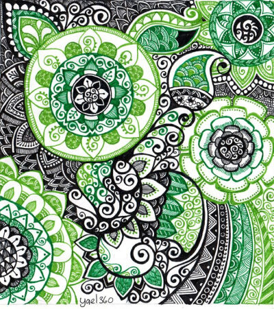 Complicated doodle in greens and black by yael360.deviantart.com on @deviantART