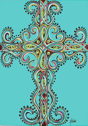 Turquoise Scalloped Cross Double Sided 28x40 by Custom Decor | eBay