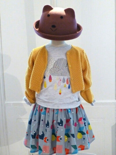 混搭 抽象化 概念化 Sweet animal felt hat and mixed patterns and textures for little girls at Marks and Spencer for fall 2014