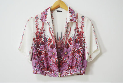 二手 1980s 日本制复古vintage印花雪纺高品质森系短款开衫