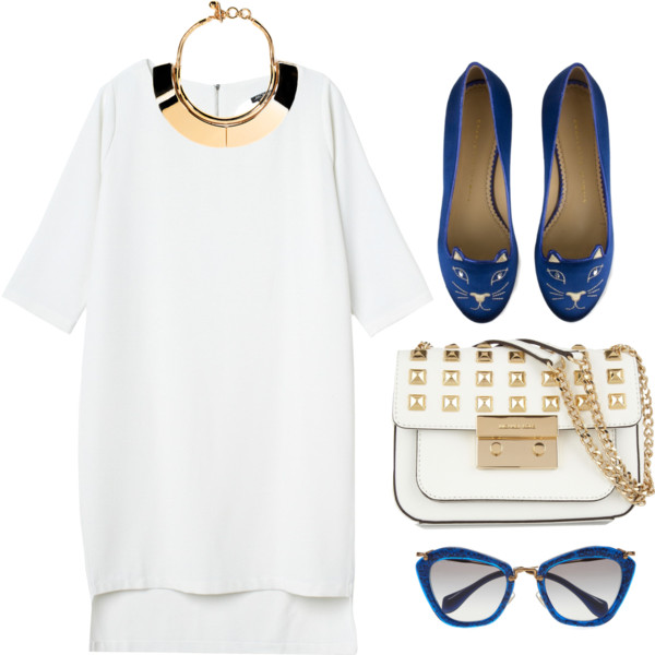 A fashion look from June 2013 featuring Monki dresses, Charlotte Olympia flats and MICHAEL Michael Kors shoulder bags. Browse and shop related looks.