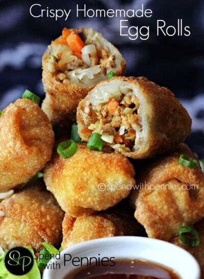 Delicious Crispy homemade egg rolls! These have a wonderful pork &amp;amp; veggie filling!