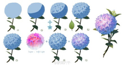 简单易懂紫阳花的画法(,,・ω・,,)【id=36366198】