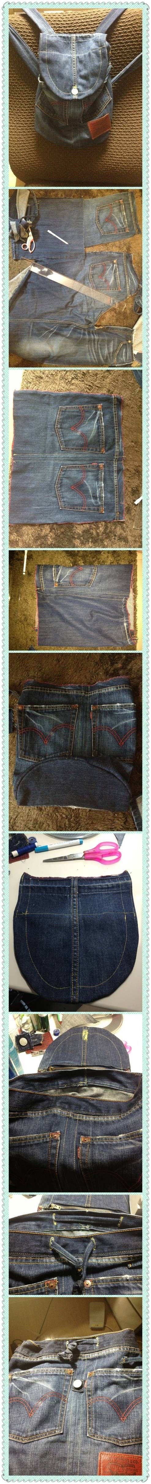 DIY Old Denim Backpack, really love this tutorial. I'm sure that we always have unfit jeans at our house. But the step will be a bit complicated, as need to follow the tutorial step.. =)