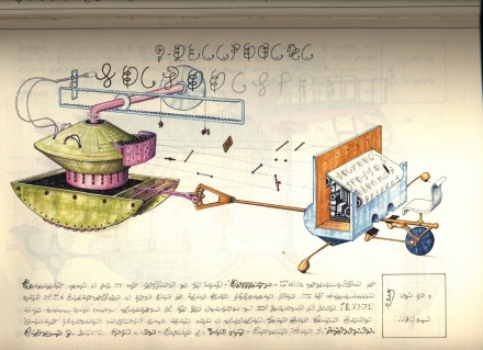 上世纪70年代后期，意大利艺术家、建筑师 Luigi Serafini 历时两年多编著了一本“幻想世界的博物学”著作《Codex Seraphinianus》，描绘了一个神秘离奇的超现实世界，内容涉及动物学、植物学、解剖学、文化活动等各个领域，由一种未知的语言写成。【相关：http://weibo.com/3931672306/B3eR0mysy 】