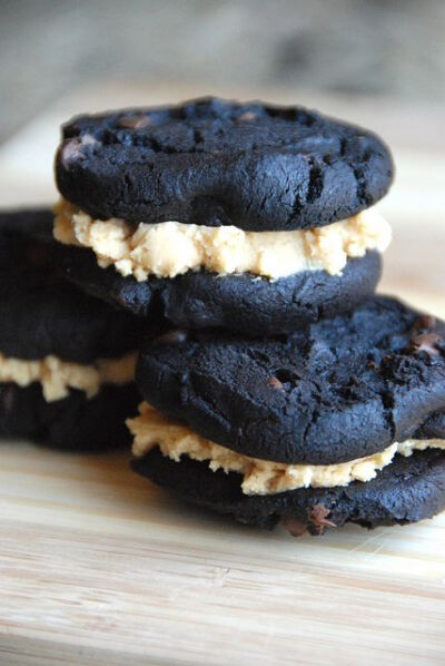 double chocolate espresso cookies with peanut butter creme filling...