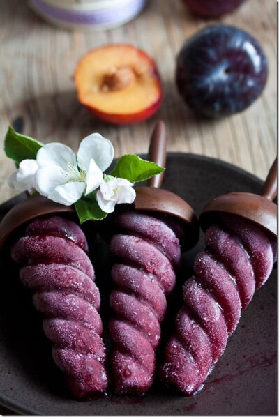 Plum Sorbet &amp;amp; Red Wine Pops. Hmmm, summer time ideas.