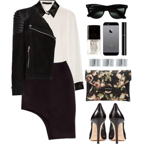 A fashion look from November 2013 featuring Karl Lagerfeld blouses, Mango jackets and Josh Goot skirts. Browse and shop related looks.