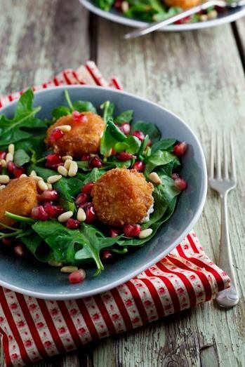 Fried Goat's Cheese and Pomegranate Salad