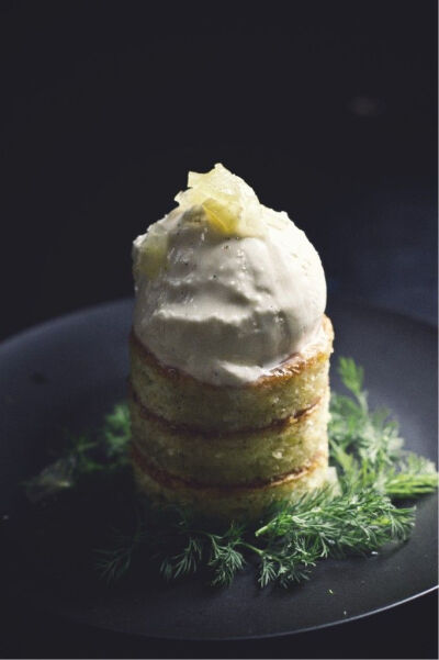 Toasted Fennel Seed, Honey, Sea Salt Ice Cream + Meyer Lemon, Chamomile, Olive Oil Cake | Princess Tofu