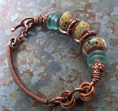 copper wire-art jewelry with glass focal beads ~ inspiration piece