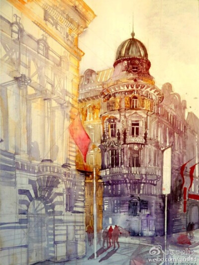 #求是爱绘画#来自波兰画家Maja Wrońska的水彩画作品。他捕捉到了城市温暖的色彩，勾勒无与伦比的美丽印象。