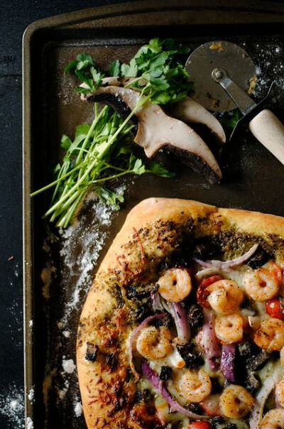 Shrimp, Pesto, and Mushroom Pizza by How To: Simplify, via Flickr