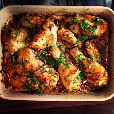 Best Ever Roast Chicken- soy sauce, red wine vinegar, brown sugar, garlic, olive oil.