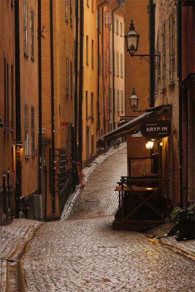 鹅卵石铺就的街道，斯德哥尔摩，瑞典