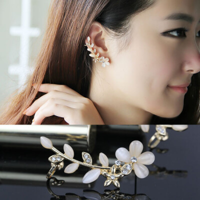 韩国耳饰可爱猫眼花朵无耳洞大耳环女式时尚大耳钉长款单边耳骨夹