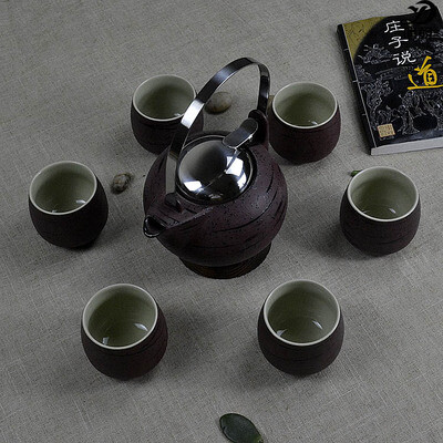 提梁壶大容量茶具套装 陶瓷功夫茶具 仿古茶壶茶杯 带过滤漏 瓷器