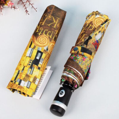 *小猪洋伞*克里姆特Klimt 梵高复古怀旧名画&amp;lt;吻&amp;gt;油画全自动折叠伞