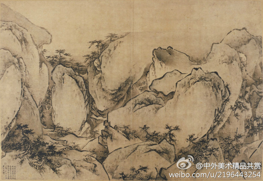 明 王履《華山圖冊》局部2 —— 紙本設色，34.5 × 50.5 釐米，現藏故宮博物院。