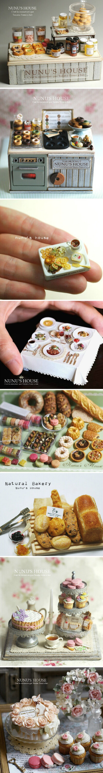 Nunu’s house是日本的一家甜点屋，以制作1/12的精美娃娃屋的道具而闻名。只有手指大小的迷你食物看起来依然美味可口。不过价格也不菲哦！哈哈，不知道您有没有一口把它们全吃掉的冲动呢？