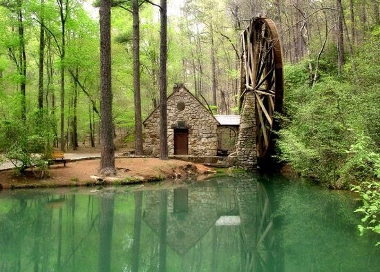 a stone cottage and mill in the woods - Here. Magic would happen here.