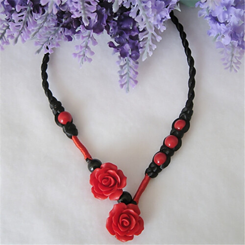 特色时尚顶级红玛瑙漆雕玫瑰花项链锁骨链颈链配饰品
