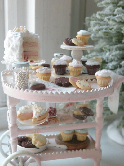 Miniature Shabby Chic Tea Cart.