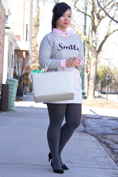 pink pastel JCrew shirt - ivory Club Monaco skirt